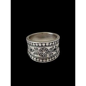 brighton sterling silver dotted floral cigar band ring size 5